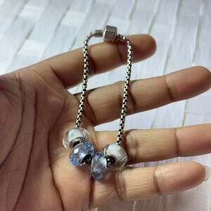 CHAMILIA 925 STERLING SILVER SNAKE BRACELET & 4 Murano GLASS CHARMS Blue